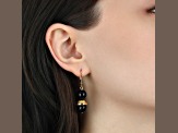 Gold Tone Jet & Gold Beads Drop Leverback Earrings