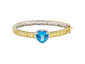 Swiss Blue Topaz and White Zircon Rhodium & 24K Gold Over Palladium Sterling Silver Bangle 10.55ctw