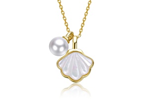Mother Of Pearl, 14K Gold Plated over Brass Shell Pendant Necklace For Kids