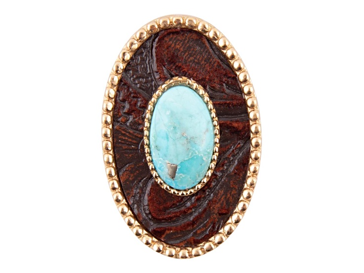 Barse Jewelry Blue Turquoise Rosette Leather Golden Ring