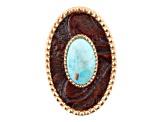 Barse Jewelry Blue Turquoise Rosette Leather Golden Ring