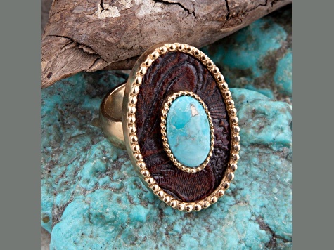 Barse Jewelry Blue Turquoise Rosette Leather Golden Ring