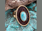 Barse Jewelry Blue Turquoise Rosette Leather Golden Ring