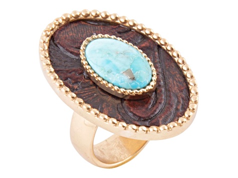 Barse Jewelry Blue Turquoise Rosette Leather Golden Ring