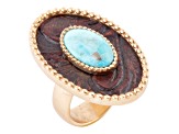 Barse Jewelry Blue Turquoise Rosette Leather Golden Ring
