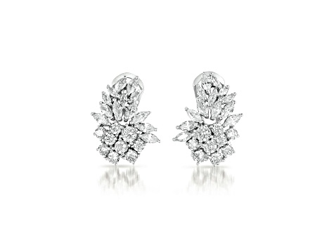 Clear Marquise Cubic Zirconia, Rhodium Plated over Sterling Silver Cluster Earrings