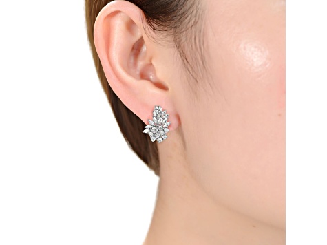 Clear Marquise Cubic Zirconia, Rhodium Plated over Sterling Silver Cluster Earrings
