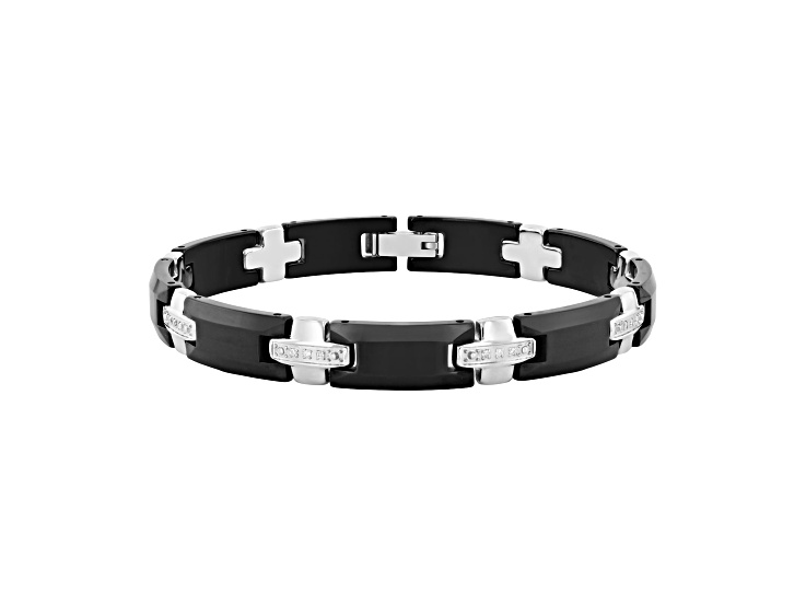 0.12ctw Diamond Two Tone Tungsten and Stainless Steel Link Bracelet