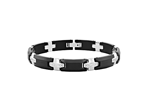 0.12ctw Diamond Two Tone Tungsten and Stainless Steel Link Bracelet