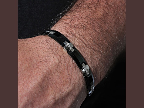 0.12ctw Diamond Two Tone Tungsten and Stainless Steel Link Bracelet