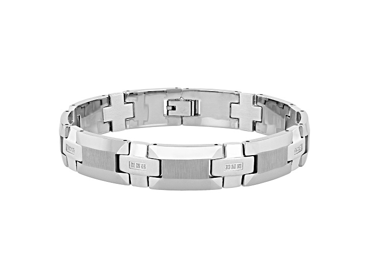 0.12ctw Diamond Tungsten and Stainless Steel High Polish Link Bracelet