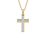 Yellow Ion-Plated Stainless Steel and Diamond Cross Pendant With Chain 0.20ctw