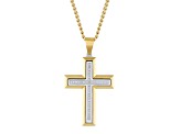 Yellow Ion-Plated Stainless Steel and Diamond Cross Pendant With Chain 0.20ctw