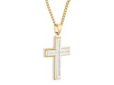 Yellow Ion-Plated Stainless Steel and Diamond Cross Pendant With Chain 0.20ctw