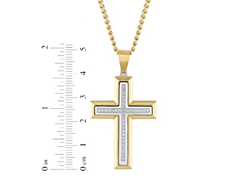 Yellow Ion-Plated Stainless Steel and Diamond Cross Pendant With Chain 0.20ctw
