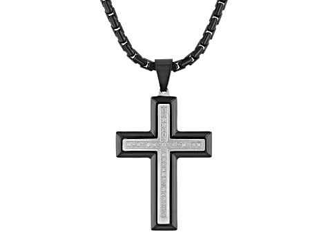 Two-tone Ion-Plated Stainless Steel and Diamond Cross Pendant With Chain 0.20ctw
