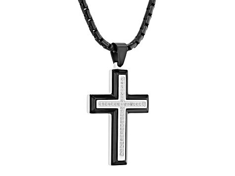 Two-tone Ion-Plated Stainless Steel and Diamond Cross Pendant With Chain 0.20ctw