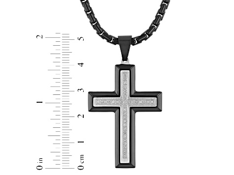 Two-tone Ion-Plated Stainless Steel and Diamond Cross Pendant With Chain 0.20ctw