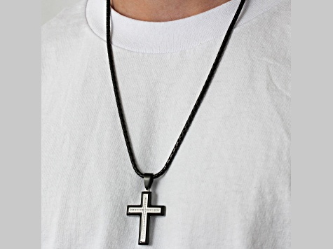 Two-tone Ion-Plated Stainless Steel and Diamond Cross Pendant With Chain 0.20ctw
