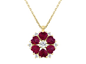 10K Yellow Gold 0.25CTW Lab Created Ruby and Lab-Grown White Diamond Pendant with Chain