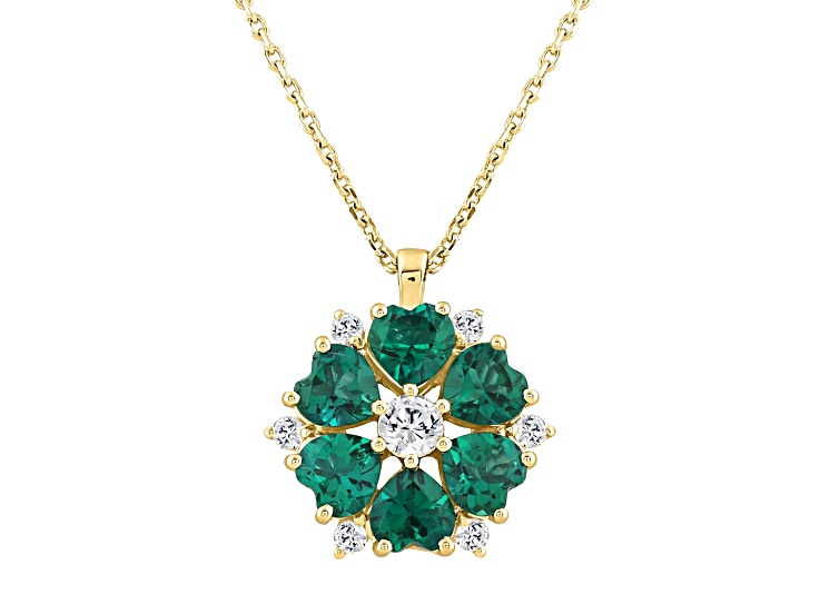 10K Yellow Gold 0.25CTW Lab Created Emerald and Lab-Grown White Diamond Pendant with Chain