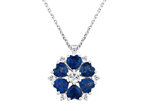 10K White Gold 0.25CTW Lab Created Blue Sapphire and Lab-Grown White Diamond Pendant with Chain