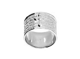 White Cubic Zirconia, Rhodium Plated Over Bronze, Cigar Band Prayer Ring, 0.13 carats