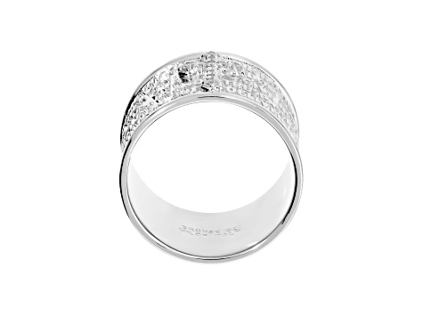 White Cubic Zirconia, Rhodium Plated Over Bronze, Cigar Band Prayer Ring, 0.13 carats
