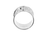 White Cubic Zirconia, Rhodium Plated Over Bronze, Cigar Band Prayer Ring, 0.13 carats