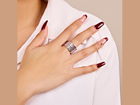 White Cubic Zirconia, Rhodium Plated Over Bronze, Cigar Band Prayer Ring, 0.13 carats