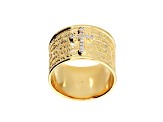 White Cubic Zirconia, 18K Yellow Gold Plated Over Bronze, Cigar Band Prayer Ring, 0.13 carats