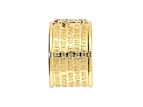 White Cubic Zirconia, 18K Yellow Gold Plated Over Bronze, Cigar Band Prayer Ring, 0.13 carats