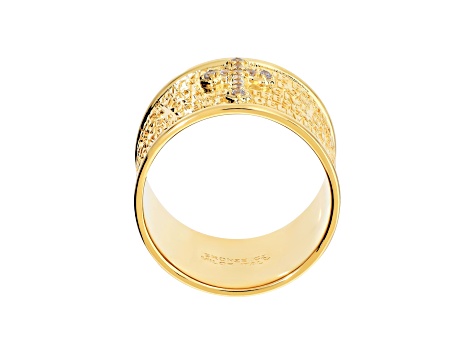 White Cubic Zirconia, 18K Yellow Gold Plated Over Bronze, Cigar Band Prayer Ring, 0.13 carats