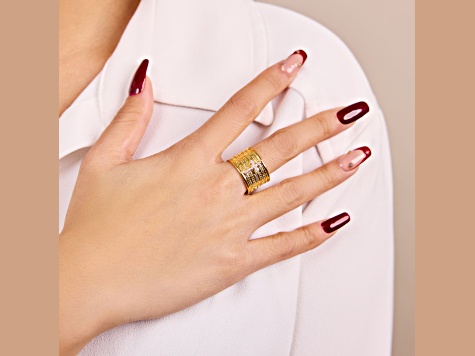 White Cubic Zirconia, 18K Yellow Gold Plated Over Bronze, Cigar Band Prayer Ring, 0.13 carats