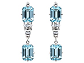 Blue Topaz Octagon Over Sterling Silver Rhodium Drop Earrings