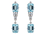 Blue Topaz Octagon Over Sterling Silver Rhodium Drop Earrings