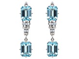 Blue Topaz Octagon Over Sterling Silver Rhodium Drop Earrings