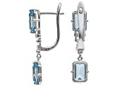 Blue Topaz Octagon Over Sterling Silver Rhodium Drop Earrings