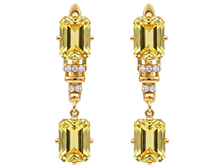 Yellow Citrine Octagon14K Yellow Gold Over Sterling Silver Drop Earrings