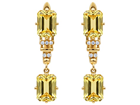 Yellow Citrine Octagon14K Yellow Gold Over Sterling Silver Drop Earrings