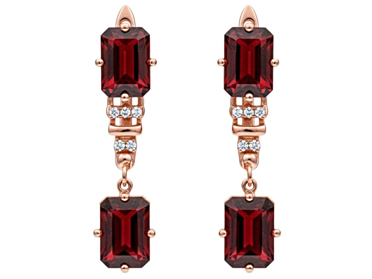Garnet Octagon 14K Rose Gold Over Sterling Silver Drop Earrings