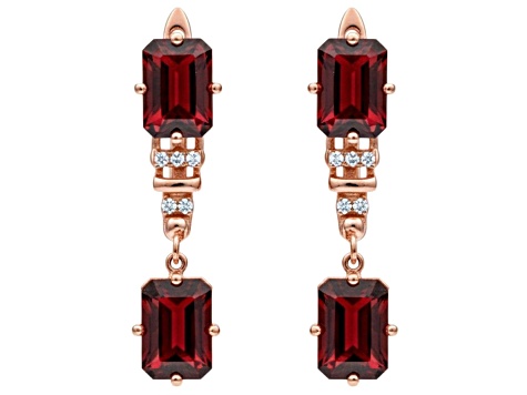 Garnet Octagon 14K Rose Gold Over Sterling Silver Drop Earrings