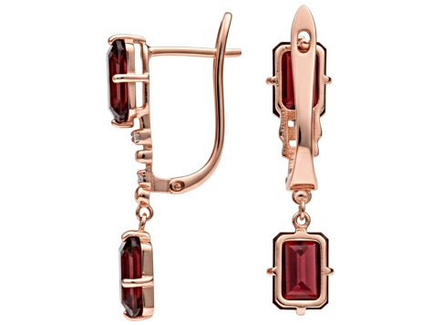 Garnet Octagon 14K Rose Gold Over Sterling Silver Drop Earrings