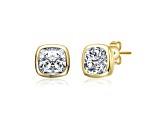 Bezel Set Clear Cubic Zirconia, 14K Gold Plated over Sterling Silver Stud Earrings