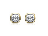 Bezel Set Clear Cubic Zirconia, 14K Gold Plated over Sterling Silver Stud Earrings
