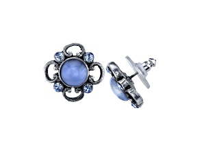 1928 Jewelry Pewter Tone Blue Moonstone Button Earrings
