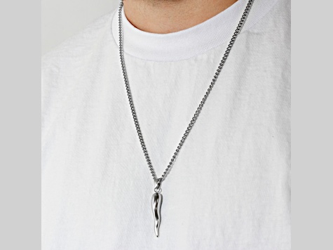 Stainless Steel Cornicello Italian Horn Pendant With Chain