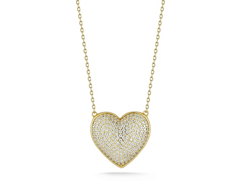 Sterling Statements 14K Yellow Gold Over Sterling Silver Pave Puffed Heart Necklace