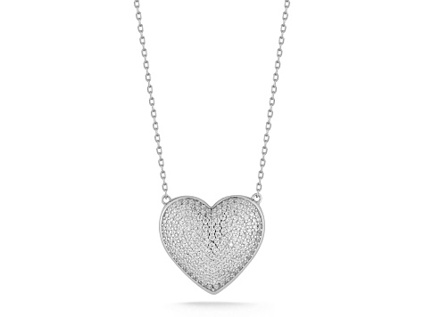 Sterling Statements Rhodium Over Sterling Silver Pave Puffed Heart Necklace