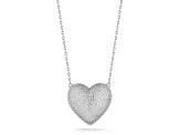 Sterling Statements Rhodium Over Sterling Silver Pave Puffed Heart Necklace